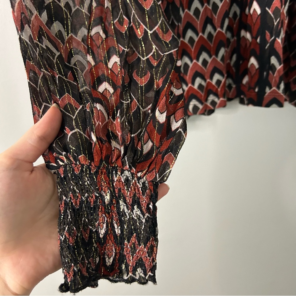 NWT Anthropologie Bl-nk Printed Sequin-Embellished Blouse in Wine - Picture 5 of 10